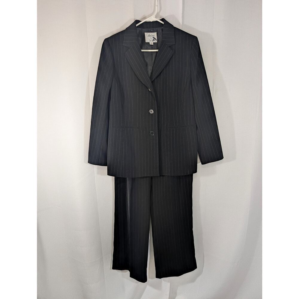 COLLECTIONS FOR LE SUIT! BLACK W/WHITE PINSTRIPE 2 PC JACKET, PANTS SUIT! SZ 10P - Picture 5 of 12